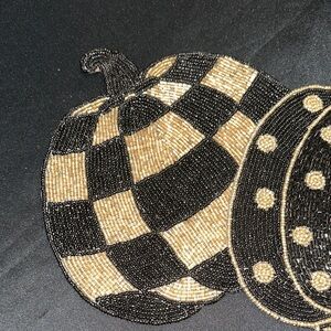 Tahari Black and Gold Checkered Pumpkin Table Runner NWT